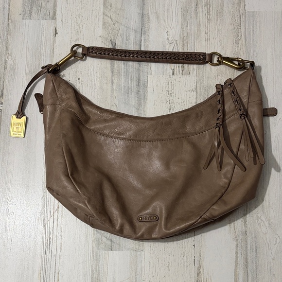 Frye Handbags - Frye Jennie Taupe Hobo Leather  Bag with Braided Strap